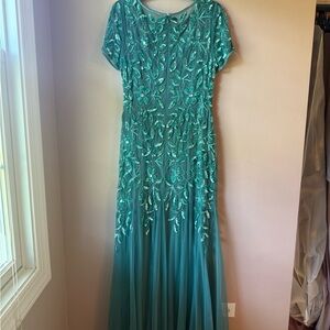 Adrianna Papell Green and Blue Embellished Maxi Gown